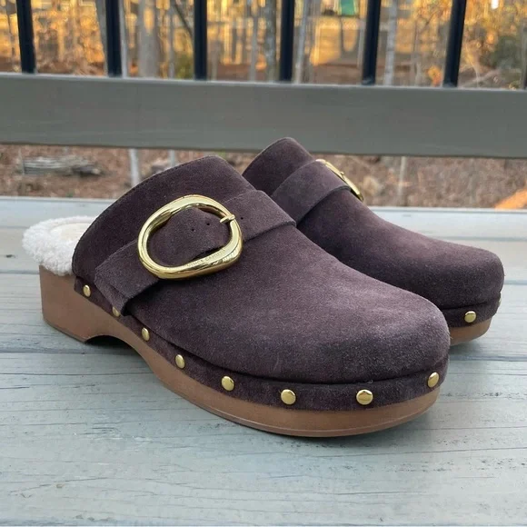 NWOB Vince Camuto Canzenee Sherpa Clogs in Rootbeer Suede size 9 - Picture 4 of 16